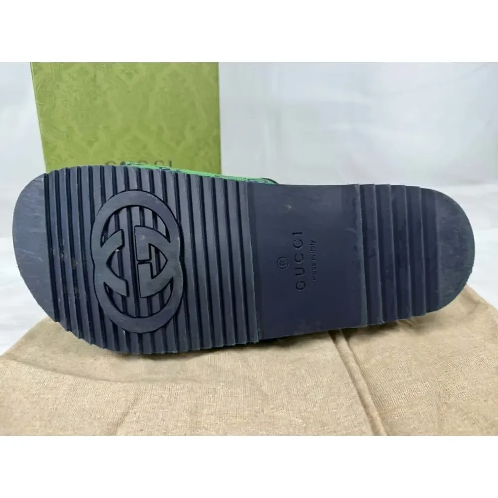 Gucci GG Monogram Sandals 665660 Green Canvas Mens US 9.5 SPB-TS 340692
